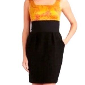 RACHEL Roy Floral Shanghai Ochre Lotus Color Block Mix Print Tweed Dress 2